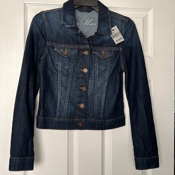 🆕 Mavi Samantha Denim Jacket Cropped | Mid Brushed Feather Blue - Picture 1 of 10